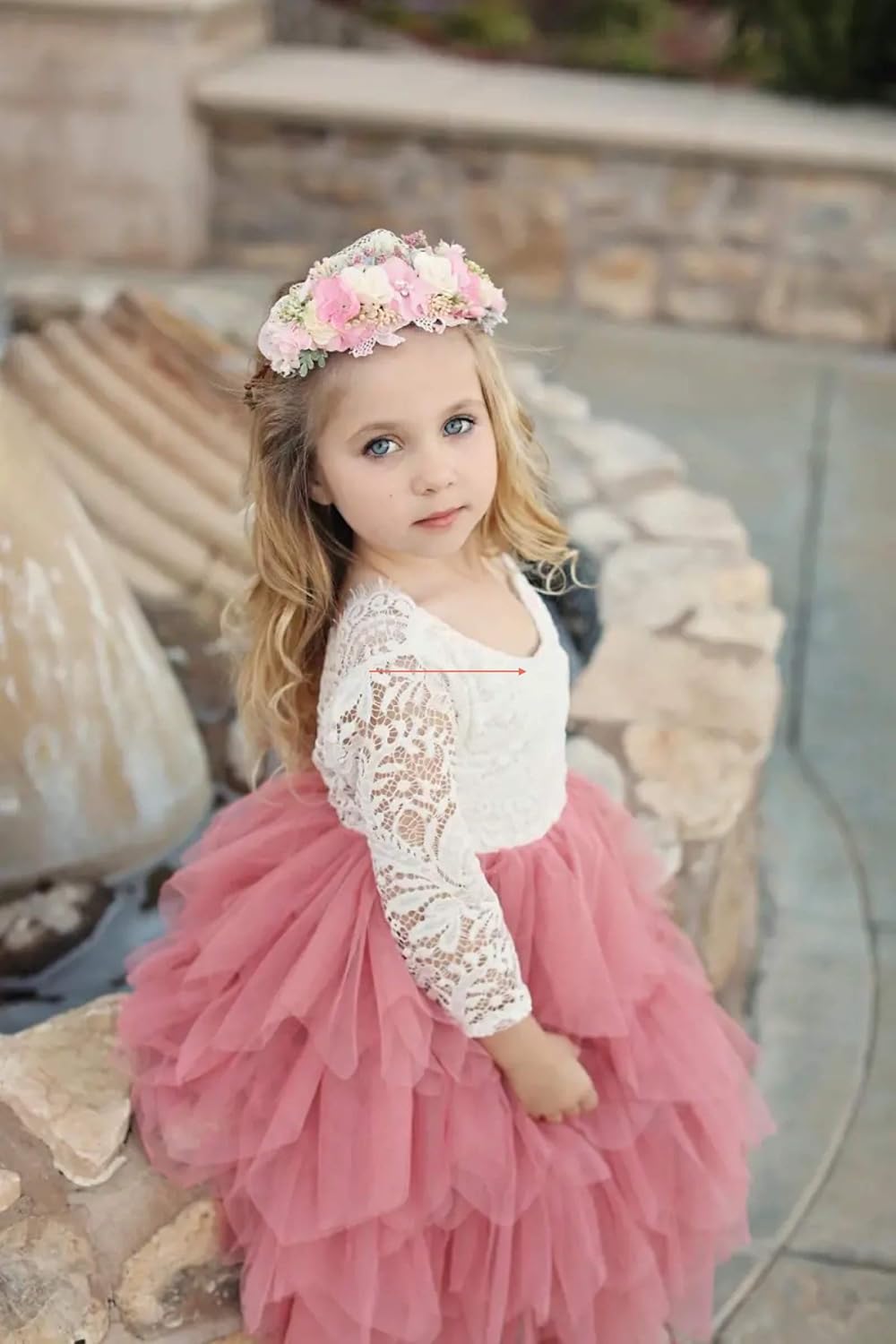 Topmaker Backless A-line Lace Back Flower Girl Dress 2T Non-beaded-sleeve-dusty-rose