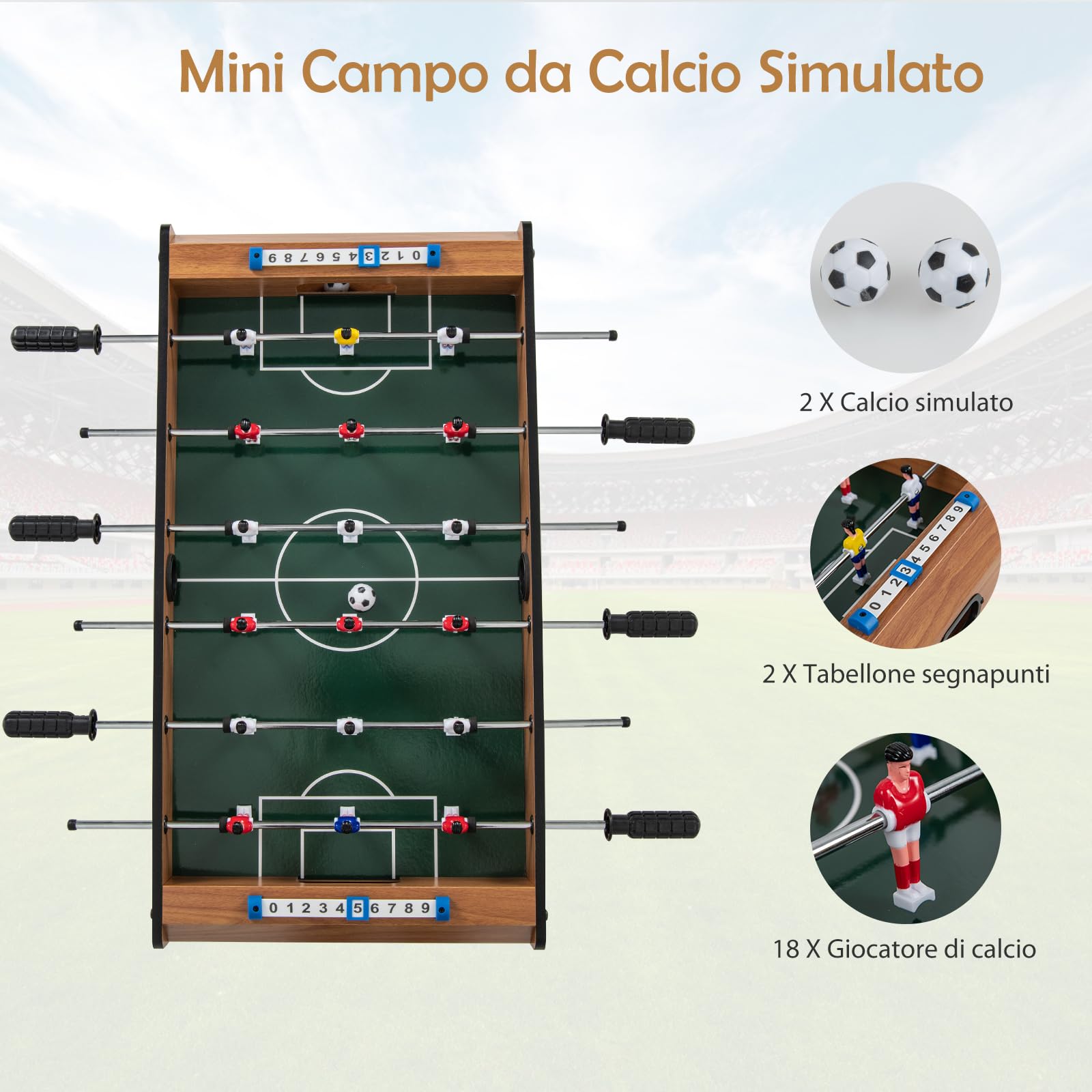 RELAX4LIFE Tavolo da calcio balilla da 69 cm, tavolo da gioco in legno con 2 palline e segnapunti, 4 gambe, calcio balilla portatile per bambini e adulti, 2-4 giocatori, per sale giochi e bar