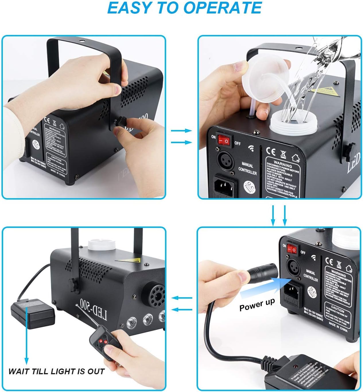 Fog Machine, Vangoa LE-500W Smoke Machine with 3 RGB LED Lights, Wireless Remote Control, Portable & Fast Heating, 0.25L Capacity : Musical Instruments