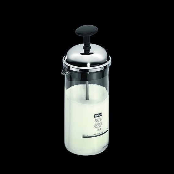 BODUM 1963-01 CHAMBORD Milk Frother, Milk Frother, 2.7 fl oz 80 ml, Silver, Coffee, Cappuccino Cafe Latte