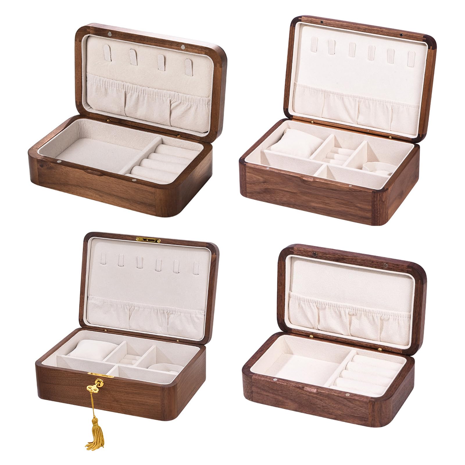 Caja de almacenamiento de joyería de madera resistente a la moda con separadores personalizables, accesorios para el hogar para colección personalizada
