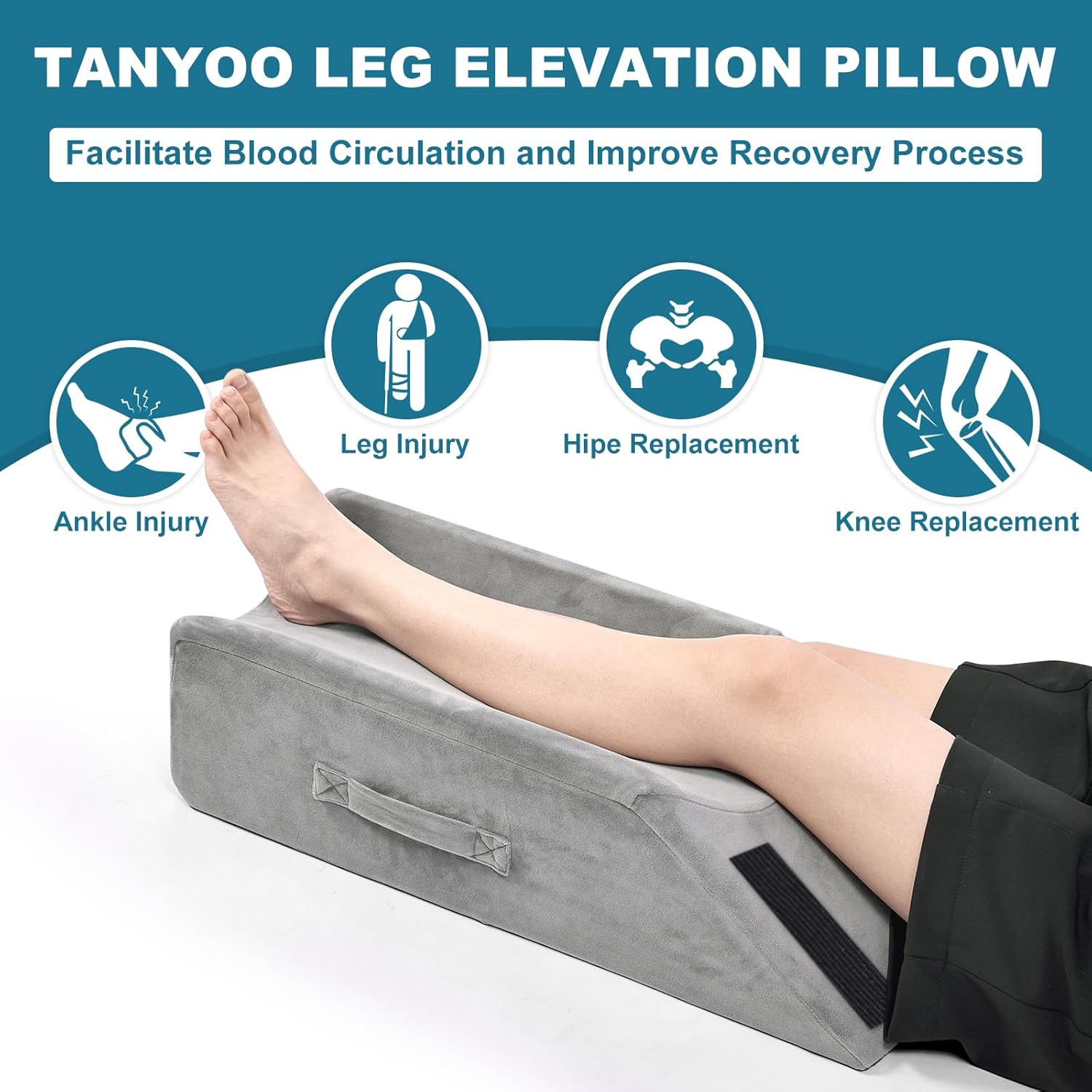 tanyoo velvet leg pillows for knee ankle surgery recovery leg elevation pillow for broken foot good for knee pain relief medium size for children and short persons