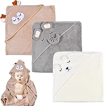 UieaMsio 3 Pièces Serviette de Bain Capuche Bébé,Serviette Bebe Naissance,Cape de Bain Bebe,Douces & Absorption Forte,80 x 80cm Peluche De Corail De Haute Qualité