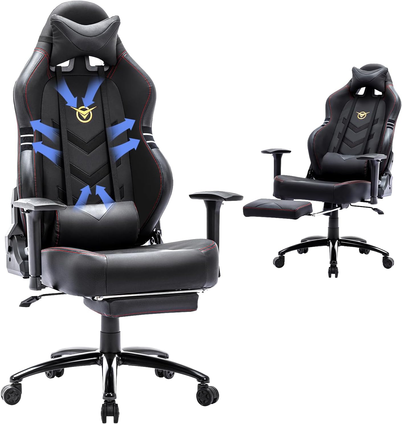 COLAMY Big and Tall Gaming Chair with Footrest 350lbs-Computer Gamer Chair, Ergonomic High Back PC Chair with Wide Seat, Reclining for Adult, Black