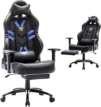 Big and Tall Gaming Chair with Footrest 350lb Racing Computer Gamer Chair Ergonomic High Back PC Chair Wide Seat Reclining Back 3D Armrest for Adult Black