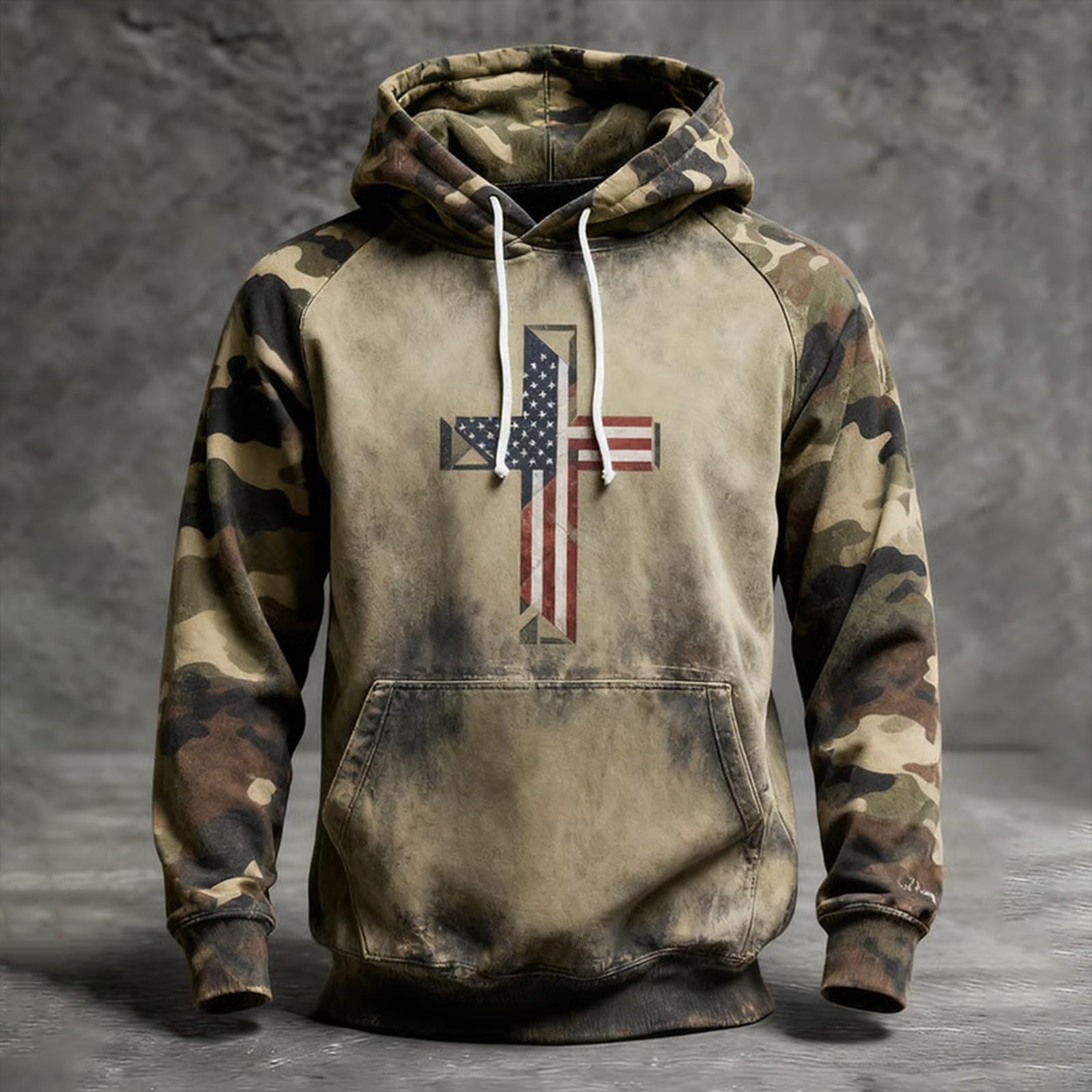 Sudadera Navidad Familia Informal con Capucha Y Bandera Estadounidense para Hombre, De Manga Larga, Mensaje Adoración A Dios, Estilo Retro, Texto Chaqueta Verano Hombre (Khaki, S)