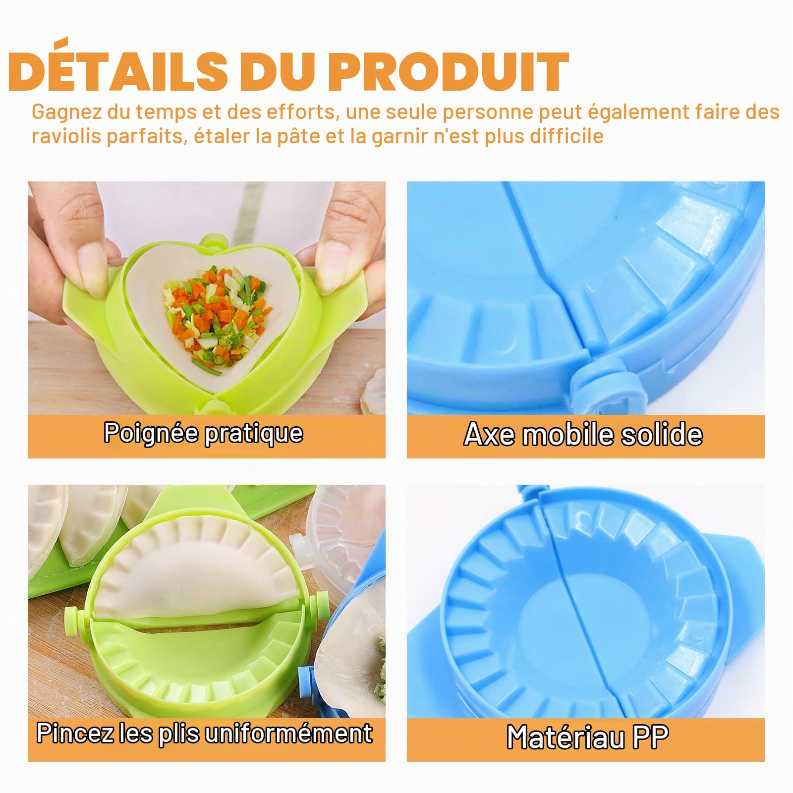 Lot de 6 moules à raviolis multifonctionnels - Presse à empanada manuelle lavable - Moule à ravioli - Bleu vert - Transparent
