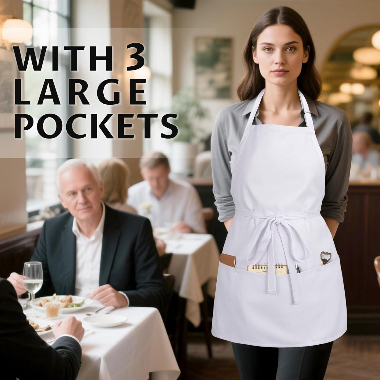 Kitchen Cooking Apron for Men Women, Work Apron with 3 Pockets for Waitress Waiter Server - Image 5