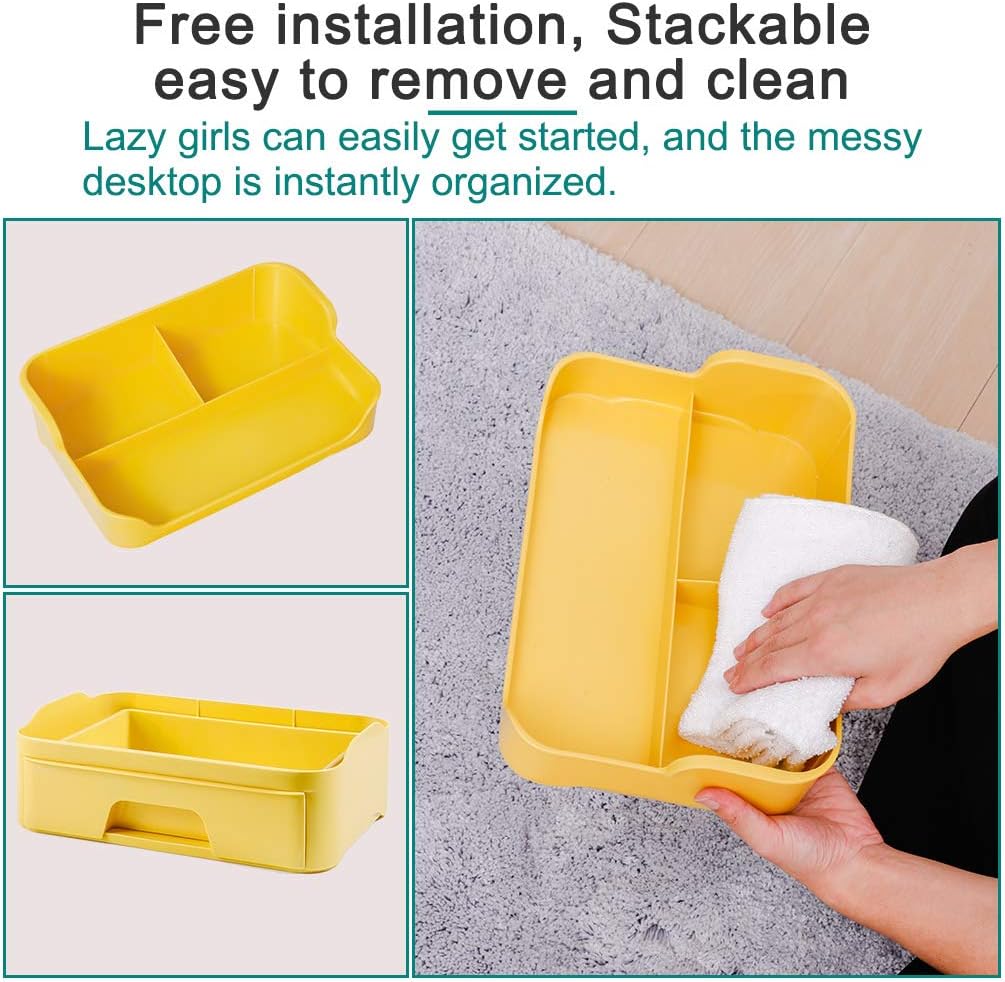 BAOYOUNI Makeup Organizer Vanity Cosmetic Display Case Countertop Dresser Jewelry Storage Box Holder Plastic Container, 3 Top Compartments & 1 Drawer : Beauty & Personal Care