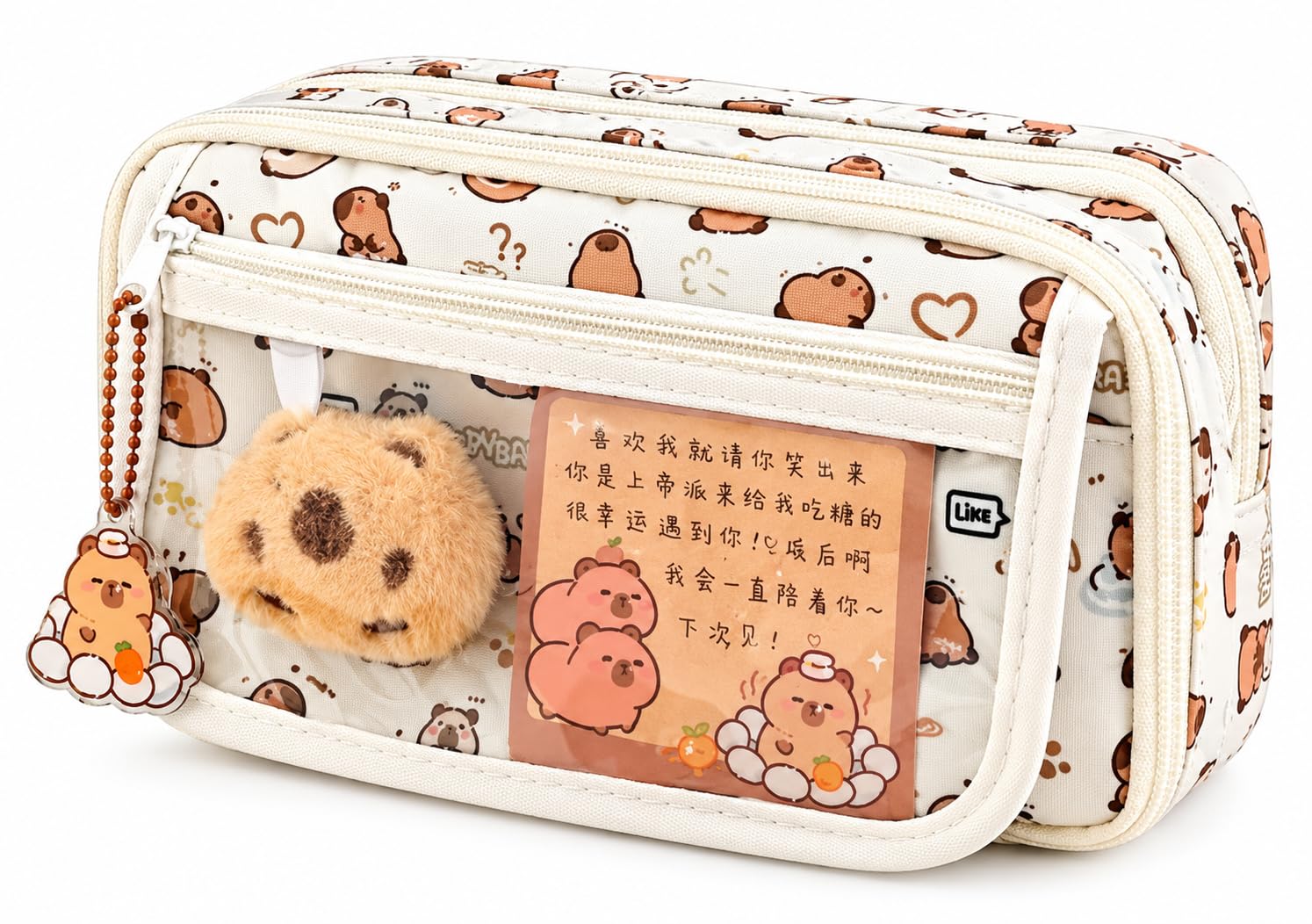 Panda Pencil Case,Cute Design Large Capacity with Transparent Window, Includes Panda Doll and Stickers (Cream Yellow) — Amazon image 11