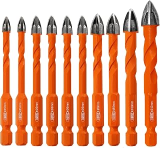 Masonry Drill Bits Set - 5mm*2/6mm*4/8mm*2/10/12mm Tungsten Carbide Tip Tile Drill Bit Set for Ceramic Tile, Brick Wall, Concrete, Wall Mirror, Glass, Plastic and Wood Hex Shank.