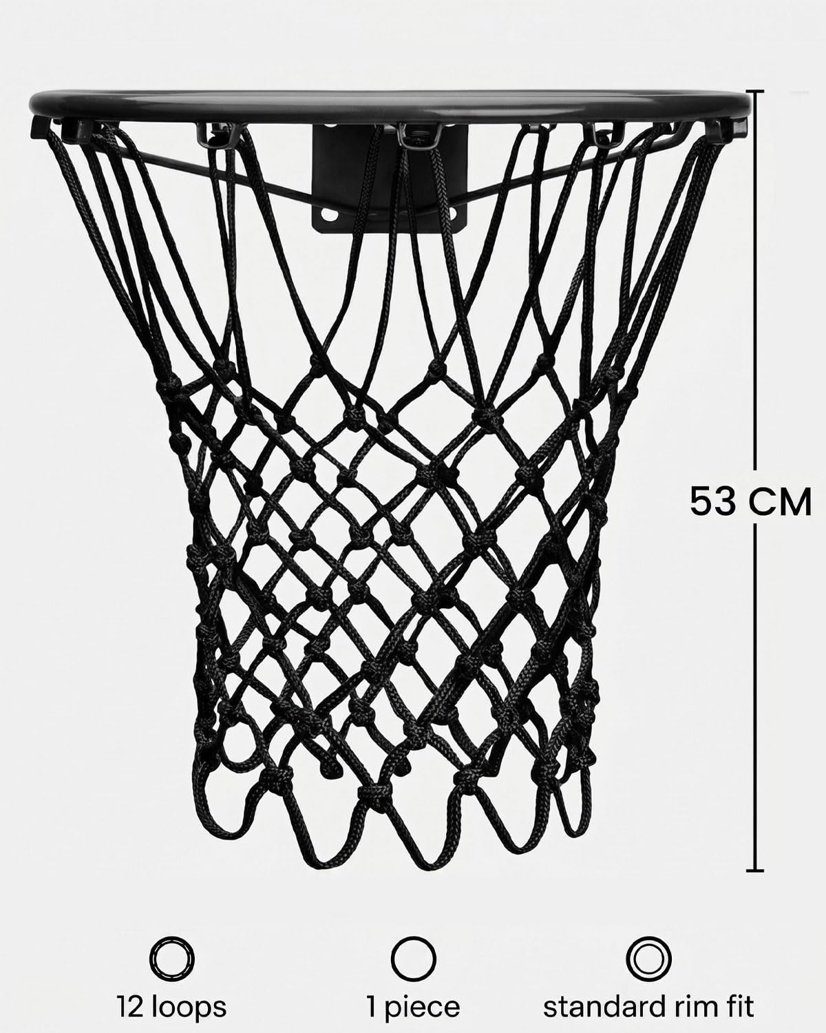 1 pièce Filet de Basket-Ball de Rechange très résistant, filet panier basket extérieur, qualité Professionnelle sur Terrain, s'adapte à la Jante Standard extérieure et intérieure (Noir)