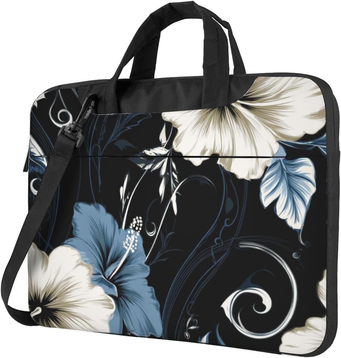 Laptop Shoulder Bag Messenger Bags Black and white hawaiian flowers Laptop Bag Computer Bags for Men Women