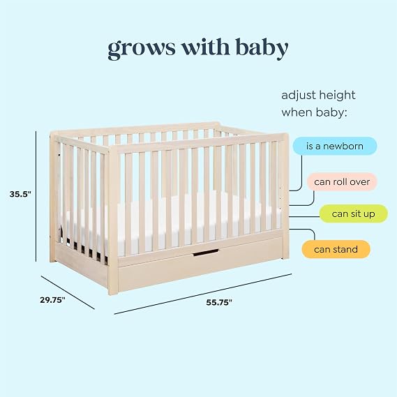 Carter's by Davinci Colby 4-in-1 Convertible Crib with Trundle Drawer in Washed Natural, Greenguard Gold Certified, Undercrib Storage