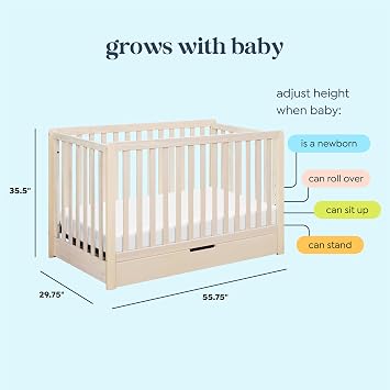 Carter's by Davinci Colby 4-in-1 Convertible Crib with Trundle Drawer in Washed Natural, Greenguard Gold Certified, Undercrib Storage