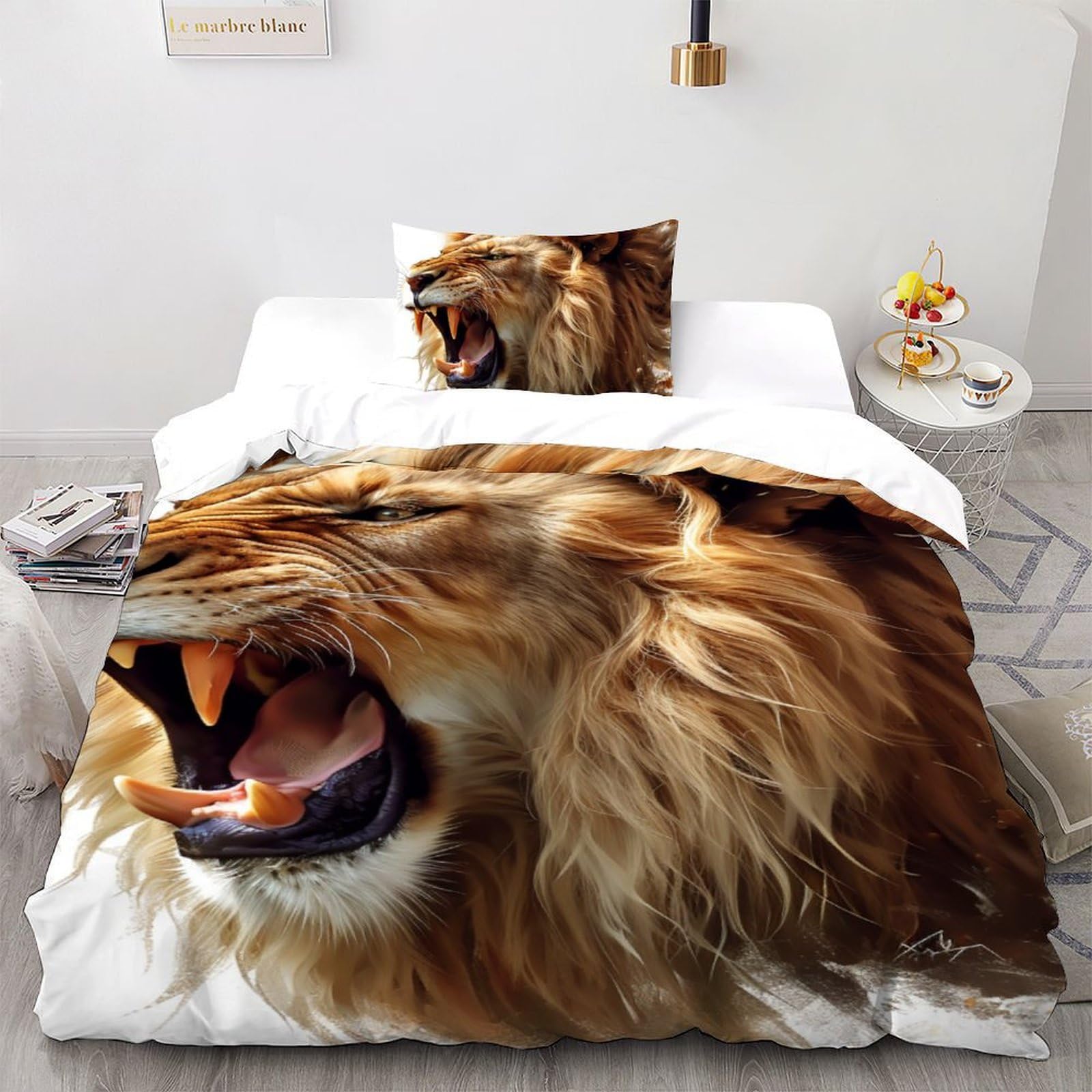 Housse de couette lion lit simple fermeture éclair résolvant le problème du lit difficile à faire
