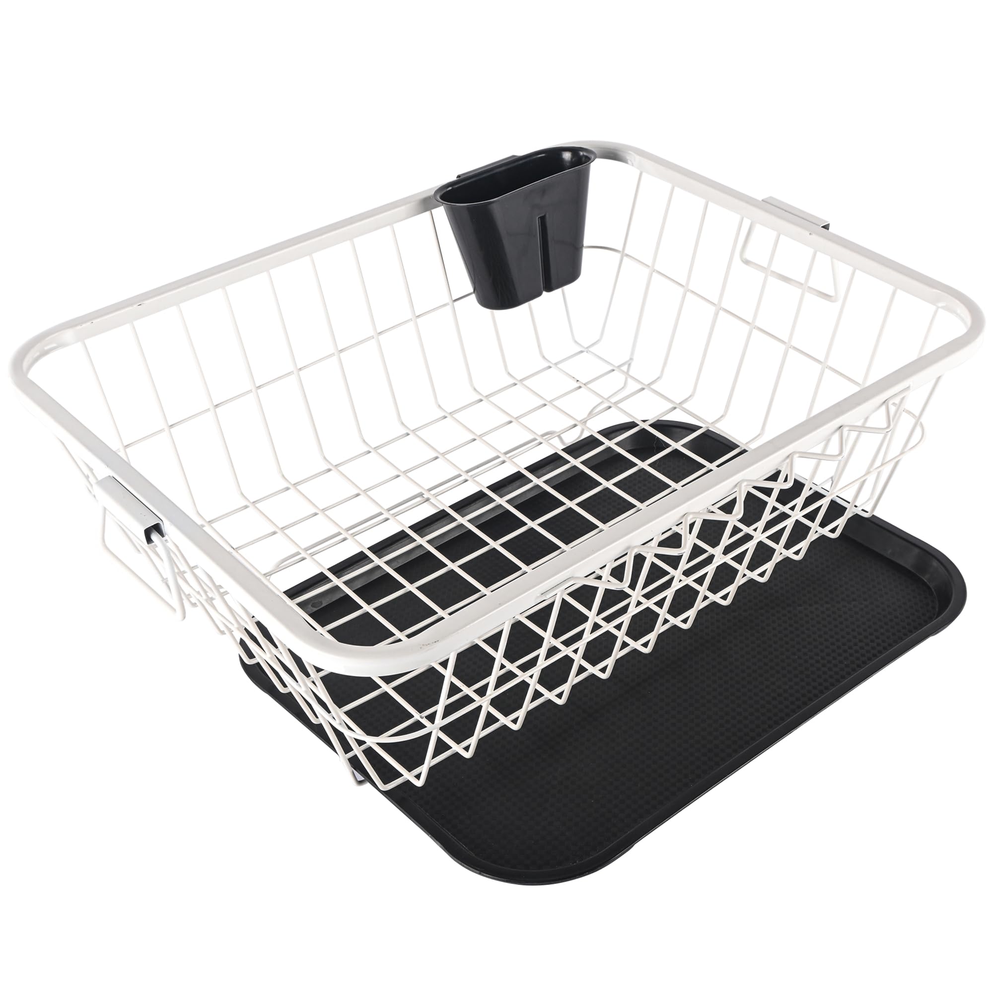 Kuber Industries Stainless Steel Dish Drying Rack For Kitchen With Water Strainer Tray | Vessel Drainer Basket & Bartan Stand/Tokra With Handles | White