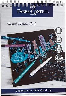 Faber-Castell Creative Studio - Bloc de medios mixtos, A4, papel encuadernado en espiral (negro), 250 g/m², 30 hojas, todos los medios, acrílico, pintura de acuarela, lápices, pastel, carbón, grafito,