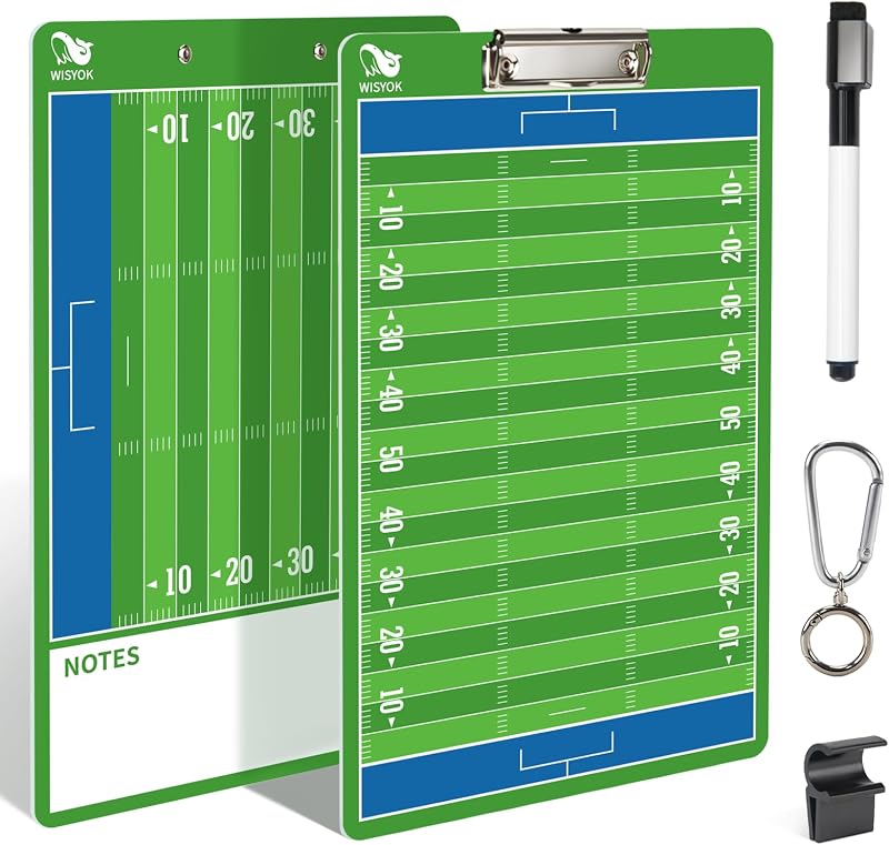 WISYOK Football Clipboard for Coaches, Dry Erase | Double Sided, for Football, Coach Gift, Game Planning, Practice, Training, Tactics