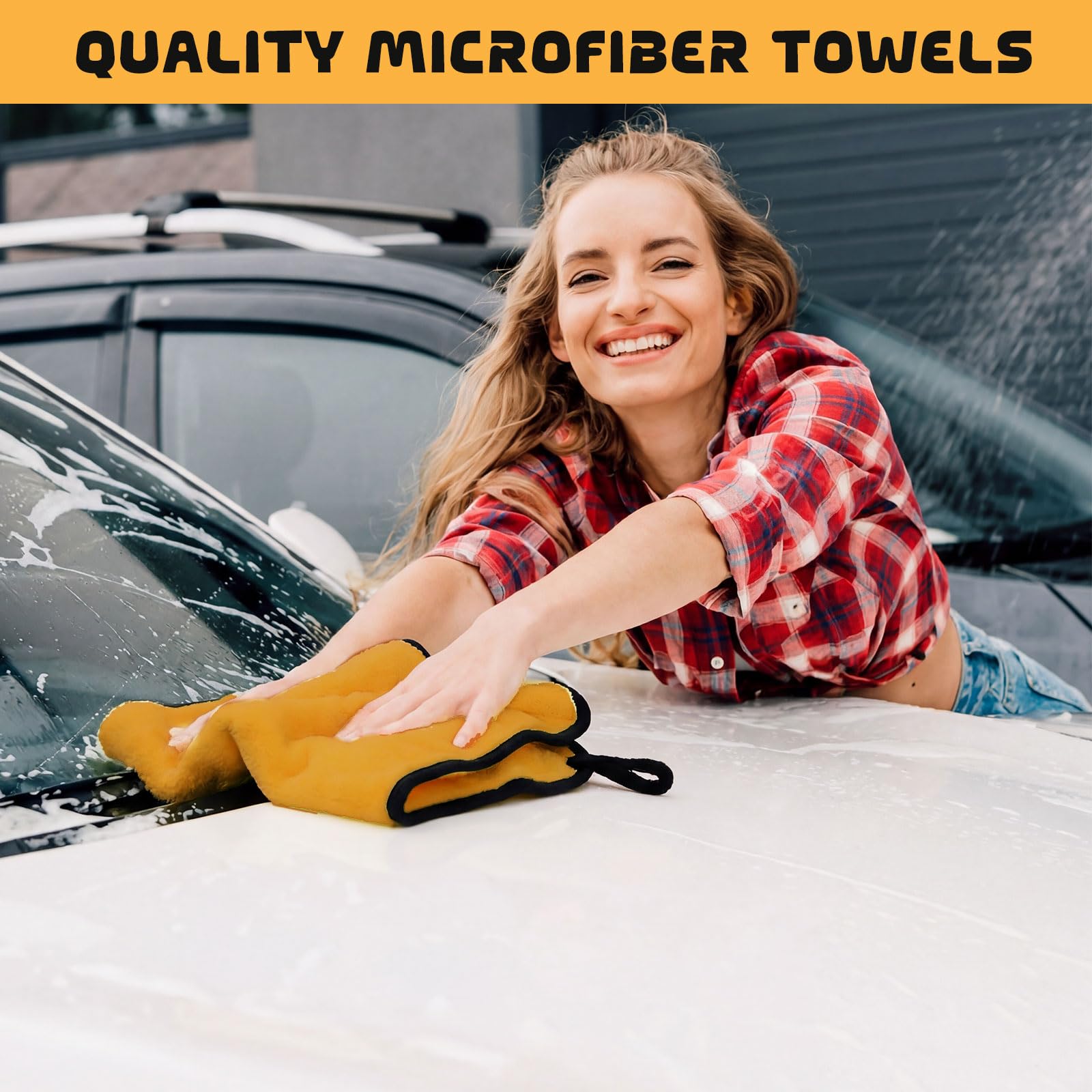 Tallew 100 Pcs Microfiber Towels 16 Inch x 16 Inch Microfiber Cloth Car Drying Towels for Cars Washing — view 6