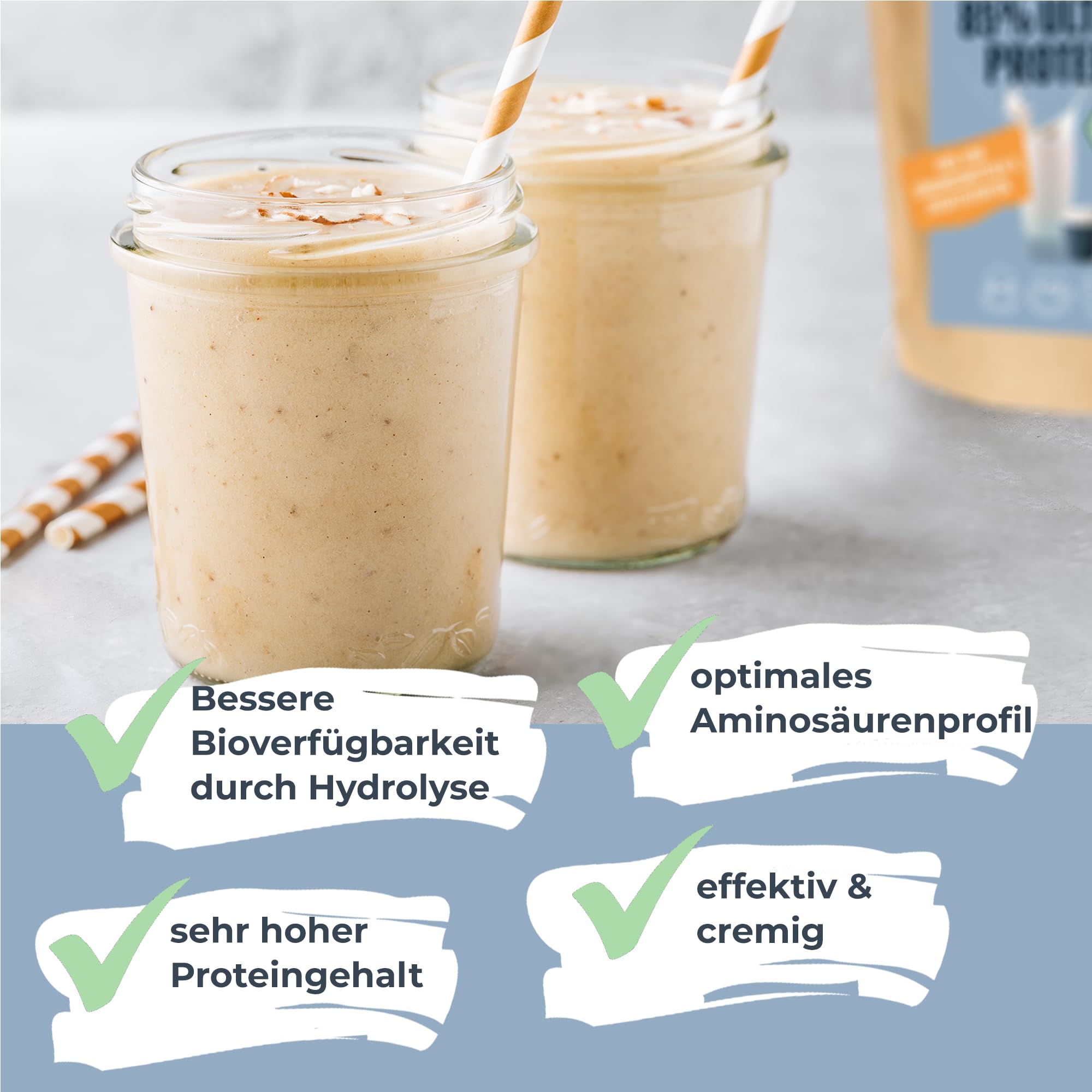 HANS Brainfood Veganes Proteinpulver neutral - Bio Zertifiziert aus Bayern - 85% pflanzliches Eiweißpulver aus Erbse, Reis & Hanfprotein - Ohne Süßungsmittel - Cremig & gut löslich, 1Kg