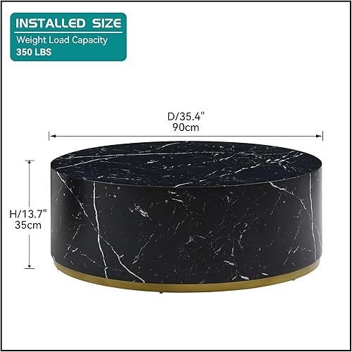 Miniatura 72 de kevinplus Mesa auxiliar negra para sala de estar, diseño de borde dorado inferior, negro y dorado (diámetro de 15.6 x 19.5 pulgadas) S1-negro y