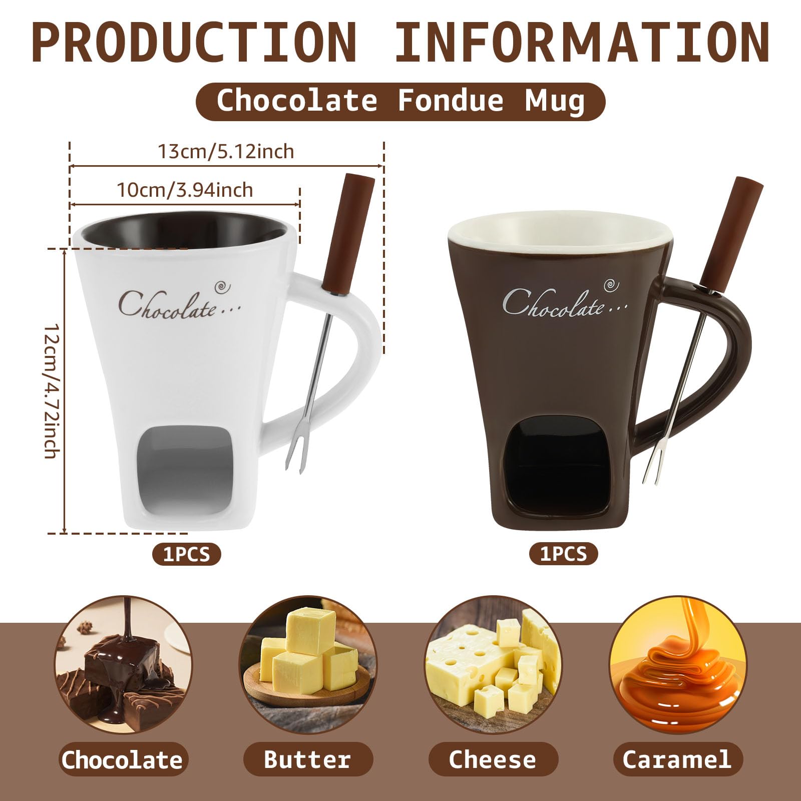 2 Pack Chocolate Fondue Mug, Sweet Fondue Cup Kit, Chocolate Melting Mug, Chocolates Fondue Cup, Ceramic Fondue Pot Set with Forks for Cheese Candy Kitchens