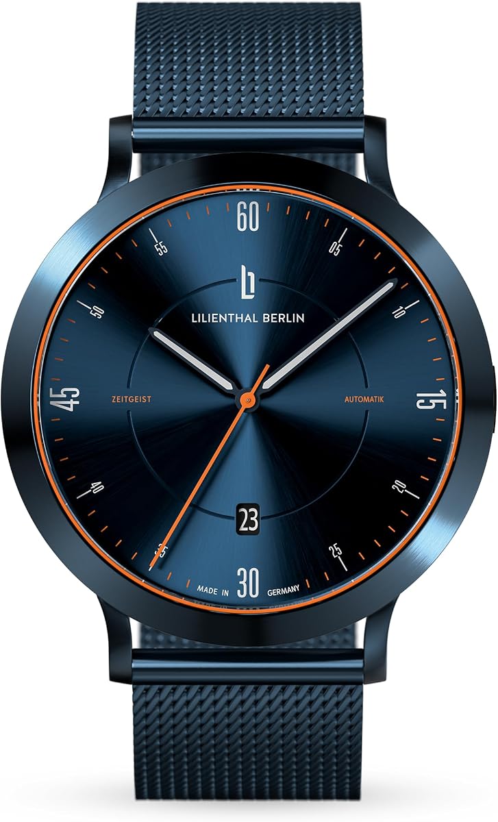 Lilienthal Berlin Zeitgeist Automatic Watch Blue Orange - High Quality Men's Watch Made of Blue Surgical Steel with an Automatic Movement & Sapphire Glass - 42.5 mm