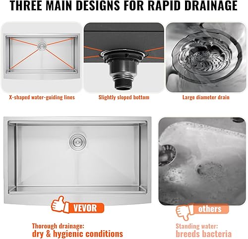 Miniatura 6 de VEVOR Fregadero rústico de 30 pulgadas, fregadero de cocina de acero inoxidable 304, fregadero de cocina de montaje superior con repisa y