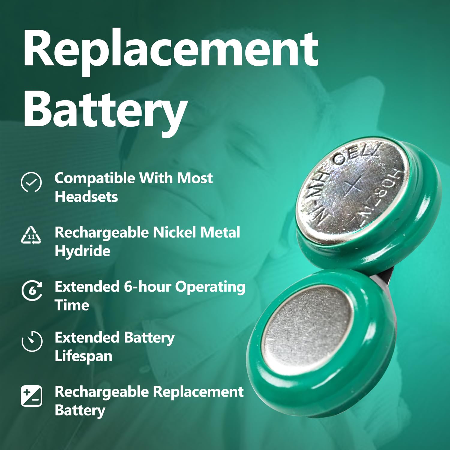 Fwioaor 4-Pack 2.4V Ni-MH Rechargeable Batteries for 40810 TV Headset 5.0 Headphones, 6Hrs Runtime per Charge