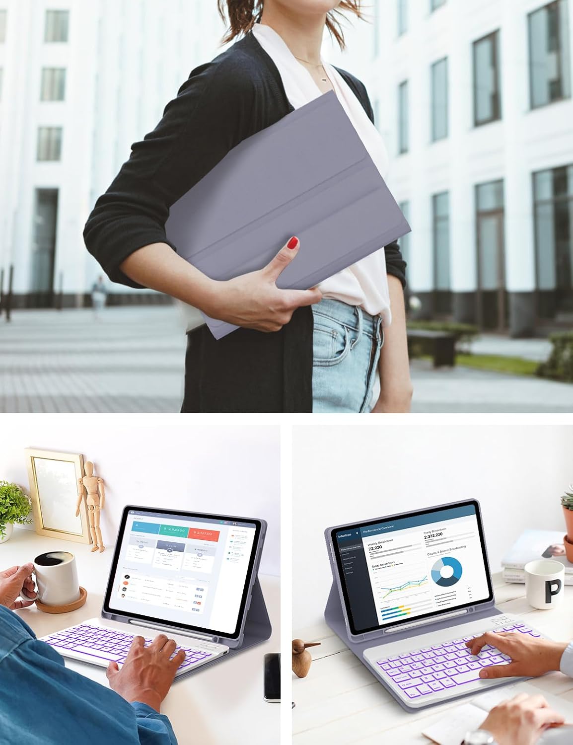 for Lenovo Tab M11 2024 11 Inch Keyboard Case- 7 Colors Backlit Wireless Detachable Folio Keyboard Cover for Lenovo Tab M11 11” TB-330FU Tablet, Pen Holder Slim & Light, Lavender Purple