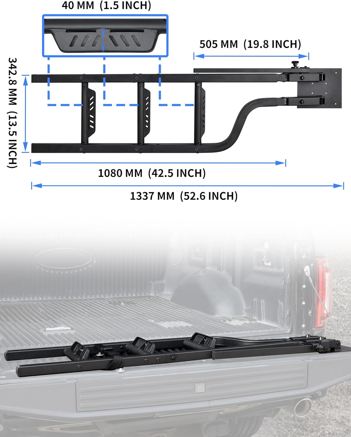42" Universal Pickup Truck Tailgate Ladder with Handrail, Foldable Heavy Durty Metal Wide Pedals Tailgate Ladder Step Pickup Truck Accessories, Capacity 600 lbs, for F150/Ram 1500...