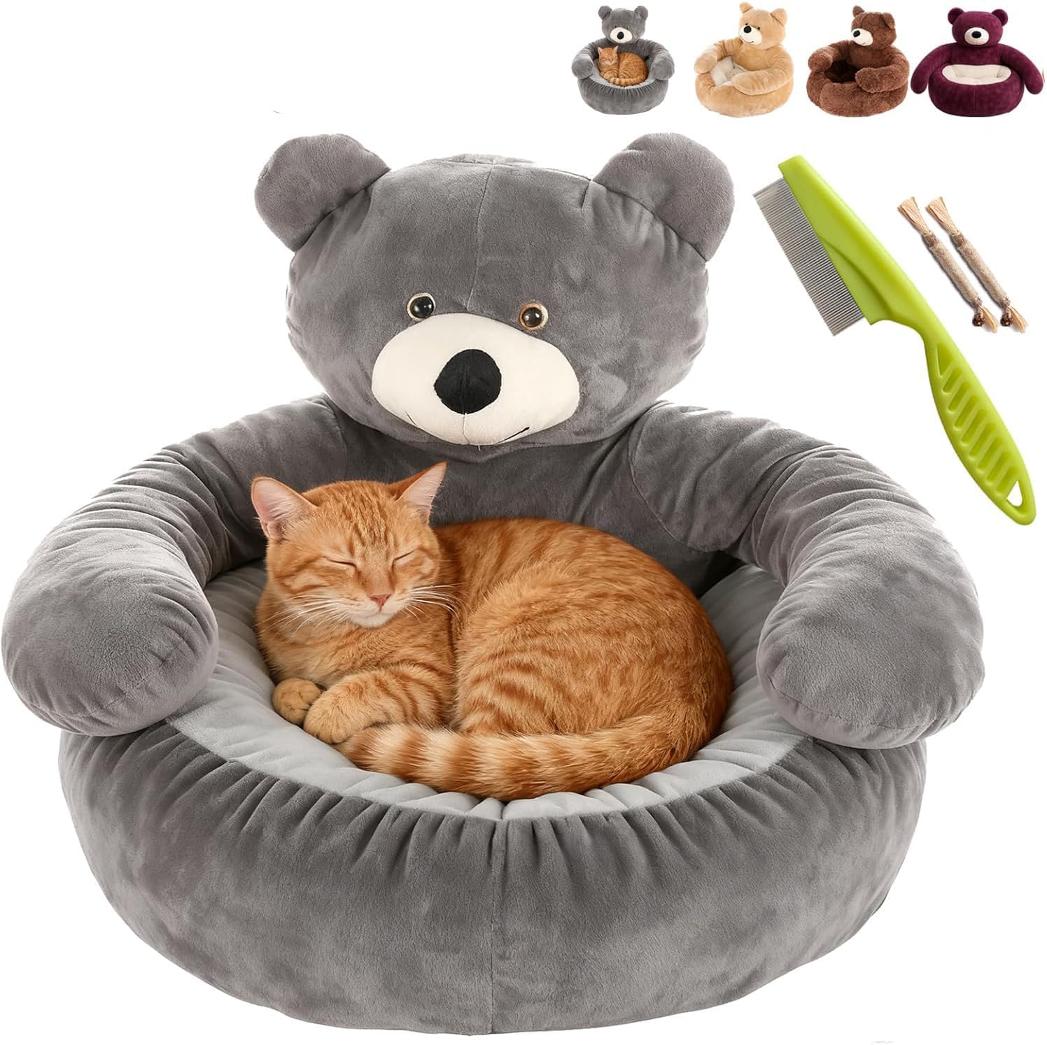 Teddy Bear Dog Bed with Arms,2025 Cute Soft Warm Non-Slip Ultra Soft Cuddle Bear Pet Bed Detachable,Semi-Enclosed Nest,Washable Cover & Scratch-Resistant,for Cat,Puppies and Small Dogs (#C,Large)