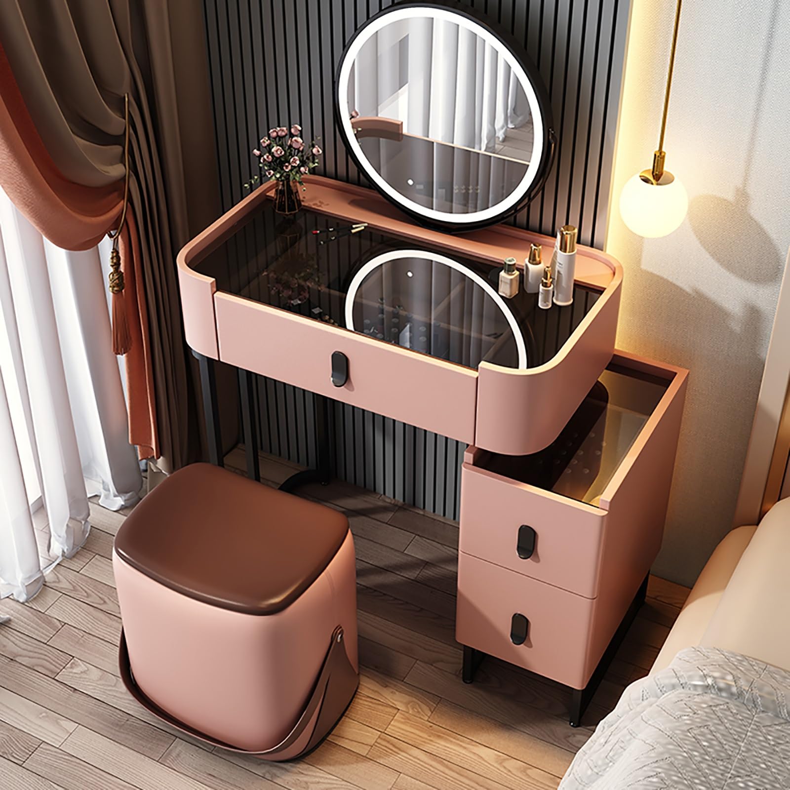 asdchZen White Vanity Desk With Adjustable Brightness Mirror Modern Makeup Table For Girls & Women Stylish Wooden Dressing Table For Bedroom & Dressing Room.