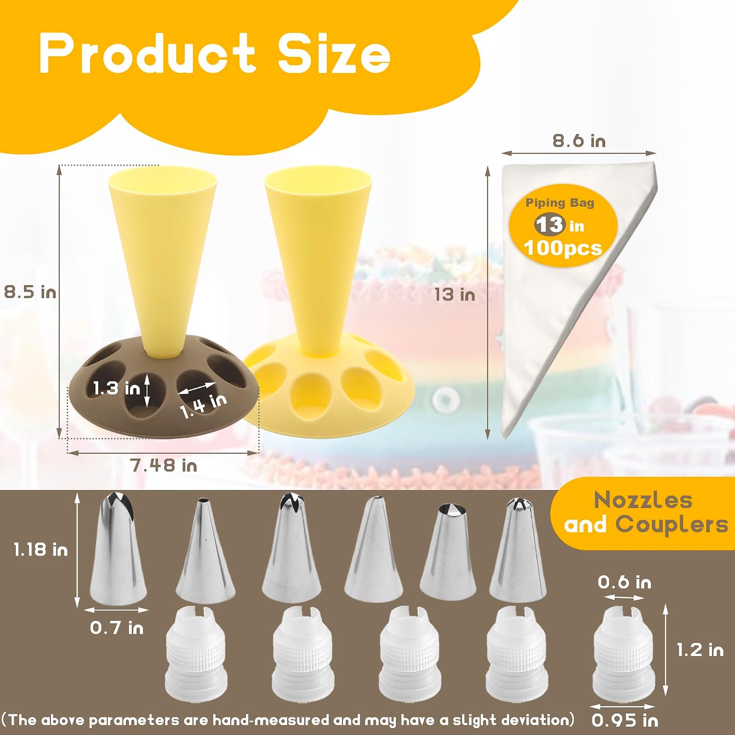 2 Pack Piping Bag Holder – Piping Bag Holder Stand for Filling, Icing Bag Holder, Pastry Bag Holder Stand with 8 Nozzle Slots, Includes 100 Pcs 13 in Piping Bags, 6 Icing Nozzles & 5 Couplers