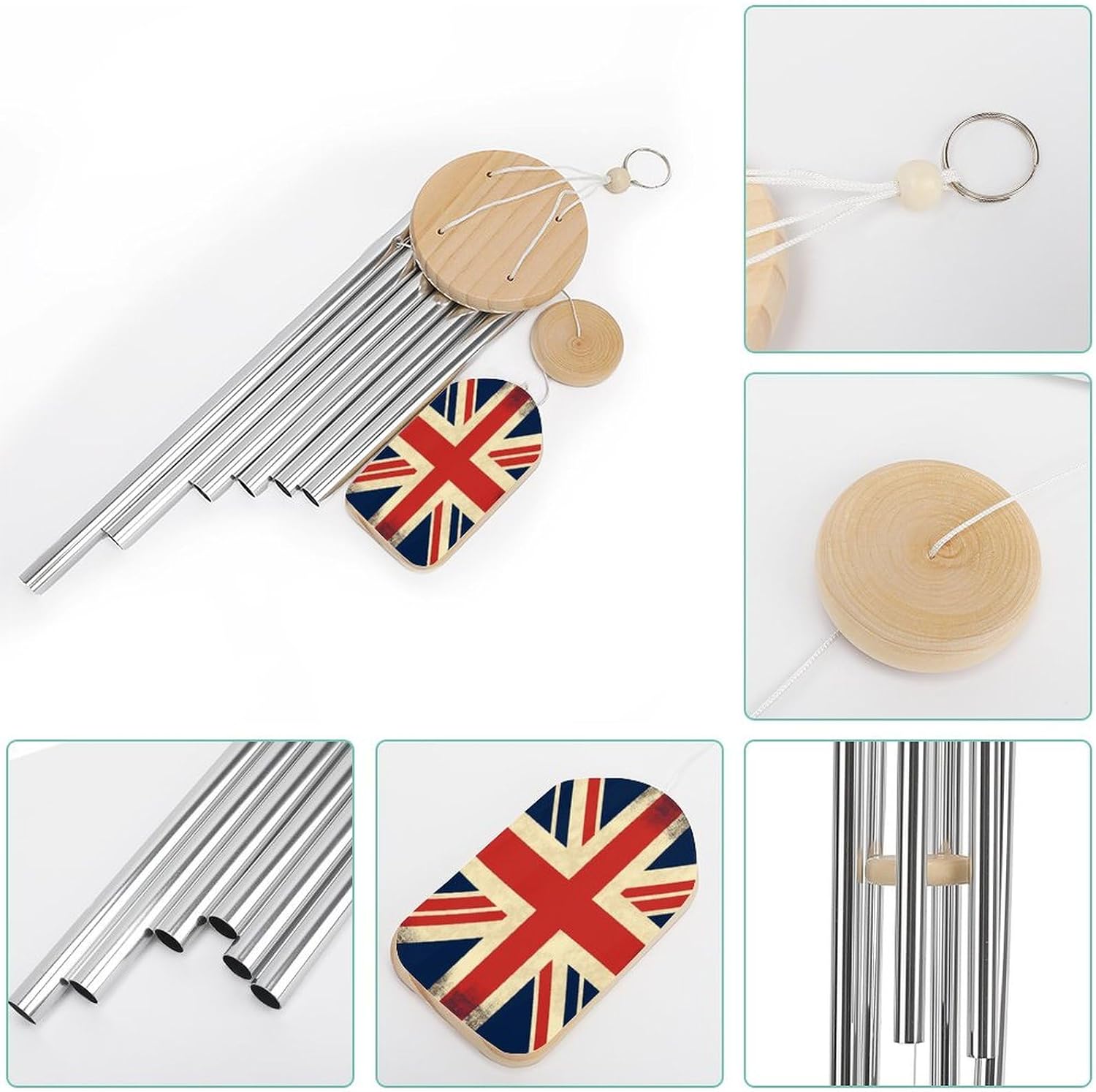 Outdoor Wind Chimes, UK Flag Printed Wind Chimes,Simple Wind Chimes,Curtain Wind Chimes for Home Decoration