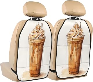 Cartoon Frappuccino Car Seat Back Kick Protectors,2 Pack Line Art Kick Mats With Storage Pockets For Vehicles To Protect From Dirt Mud Scratches