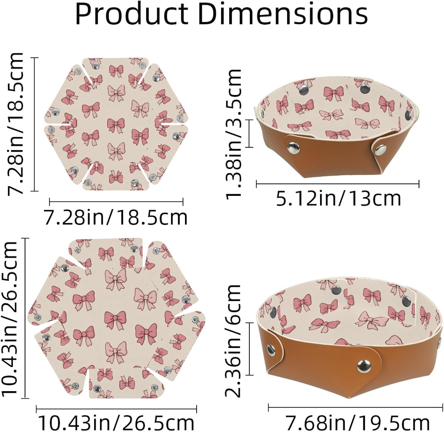 2Pcs PU Dice Holder Folding for RPG DND Table Games, Dice Trays Storage Box Portable Folding Rolling Dice Tray, Pink Bows Ribbon Pattern image 3