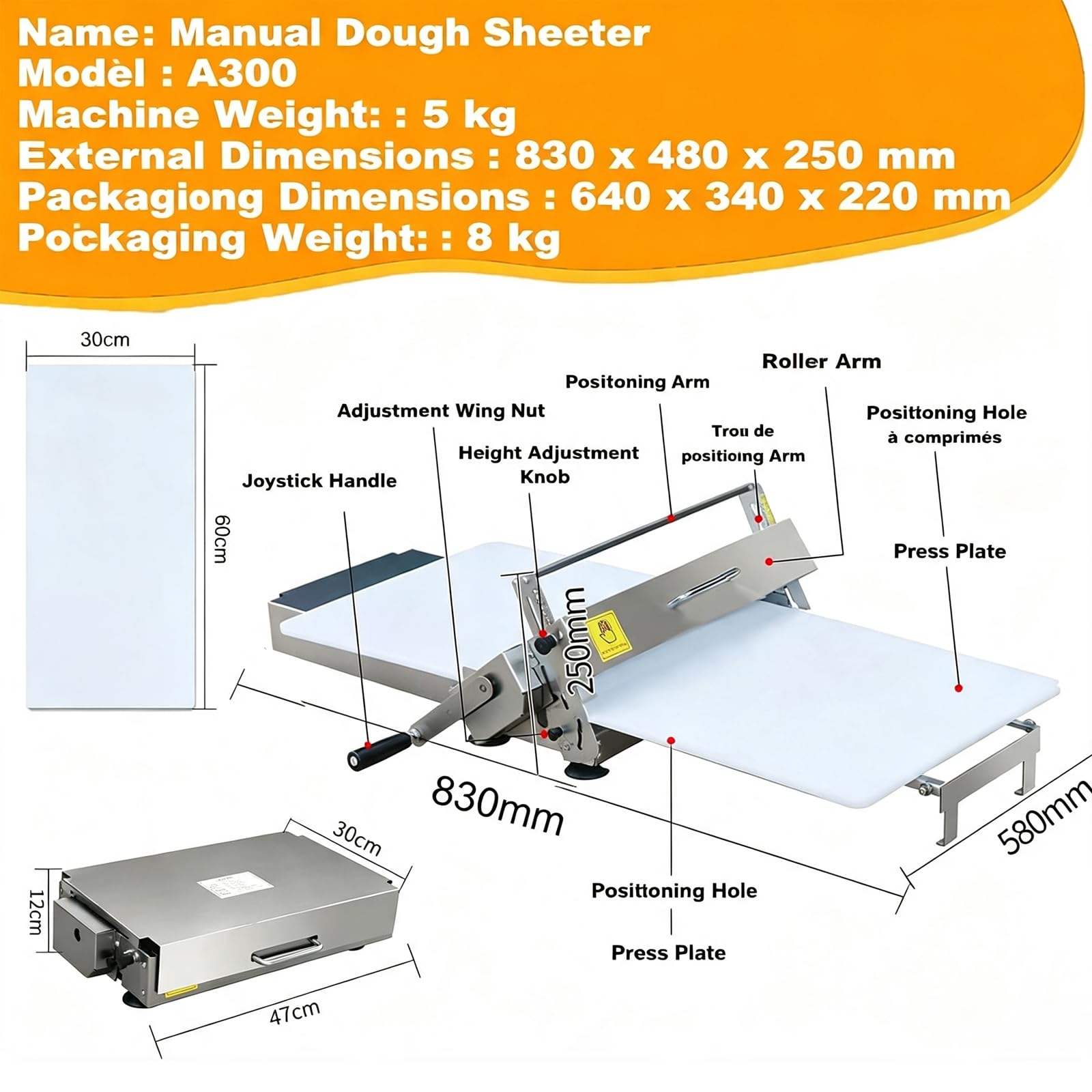Manuelle Teigausrollmaschine, Kleiner Teigausroller, Einstellbare Dicke 0,2–25 Mm, Geeignet Zum Backen, Für Pizza Und Croissants