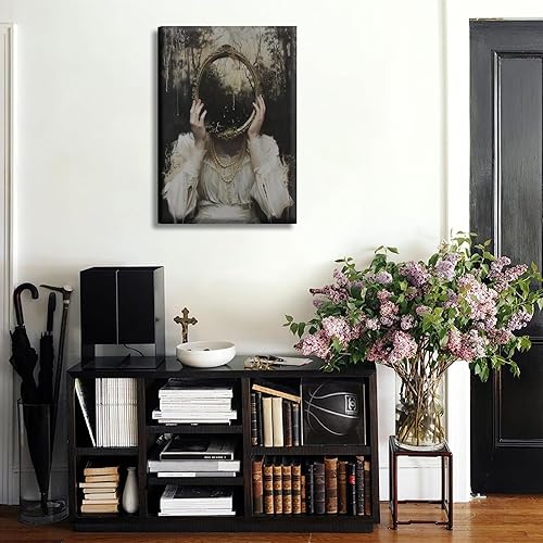 Miniatura 3 de Lienzo gótico victoriano para pared, mujer elegante con perlas y detalles de encaje, pintura, obra de arte de Academia oscura, decoración de pared,