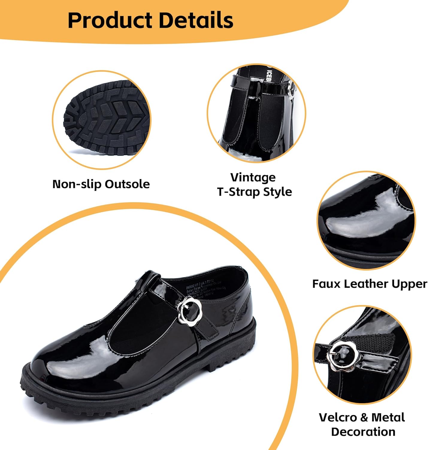 ICEBIRDS Girls School Uniform Shoes Mary Jane Flats,Low Heel Princess Hook and Loop Dress Shoes for School Party Wedding(Toddler/Little/Big Kid)