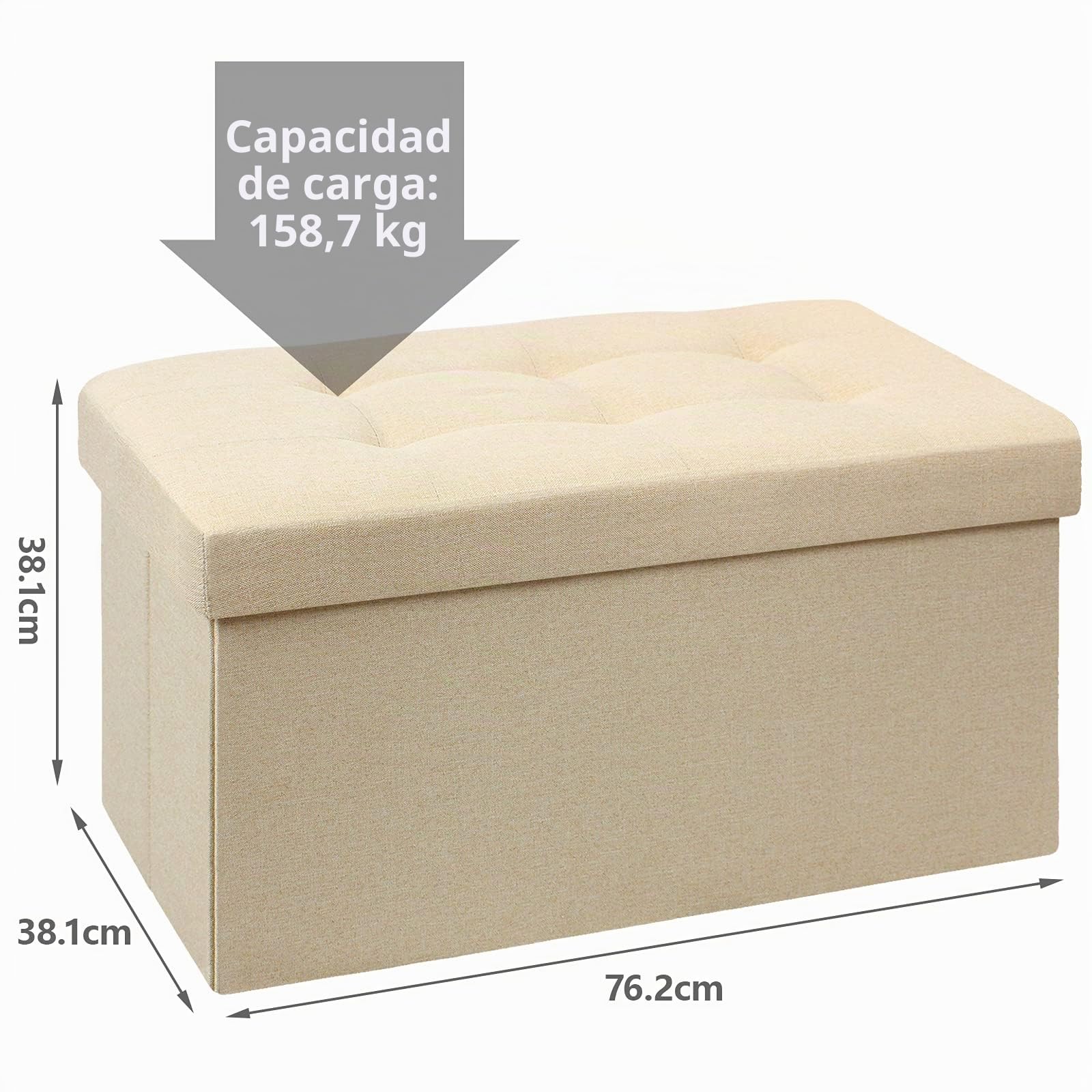 BRIAN & DANY Baúl Puff Taburete Plegable de Almacenamiento otomano, Taburete de Lino, reposapiés Plegable para Asiento - Beige, 76 x 38 x 38 cm