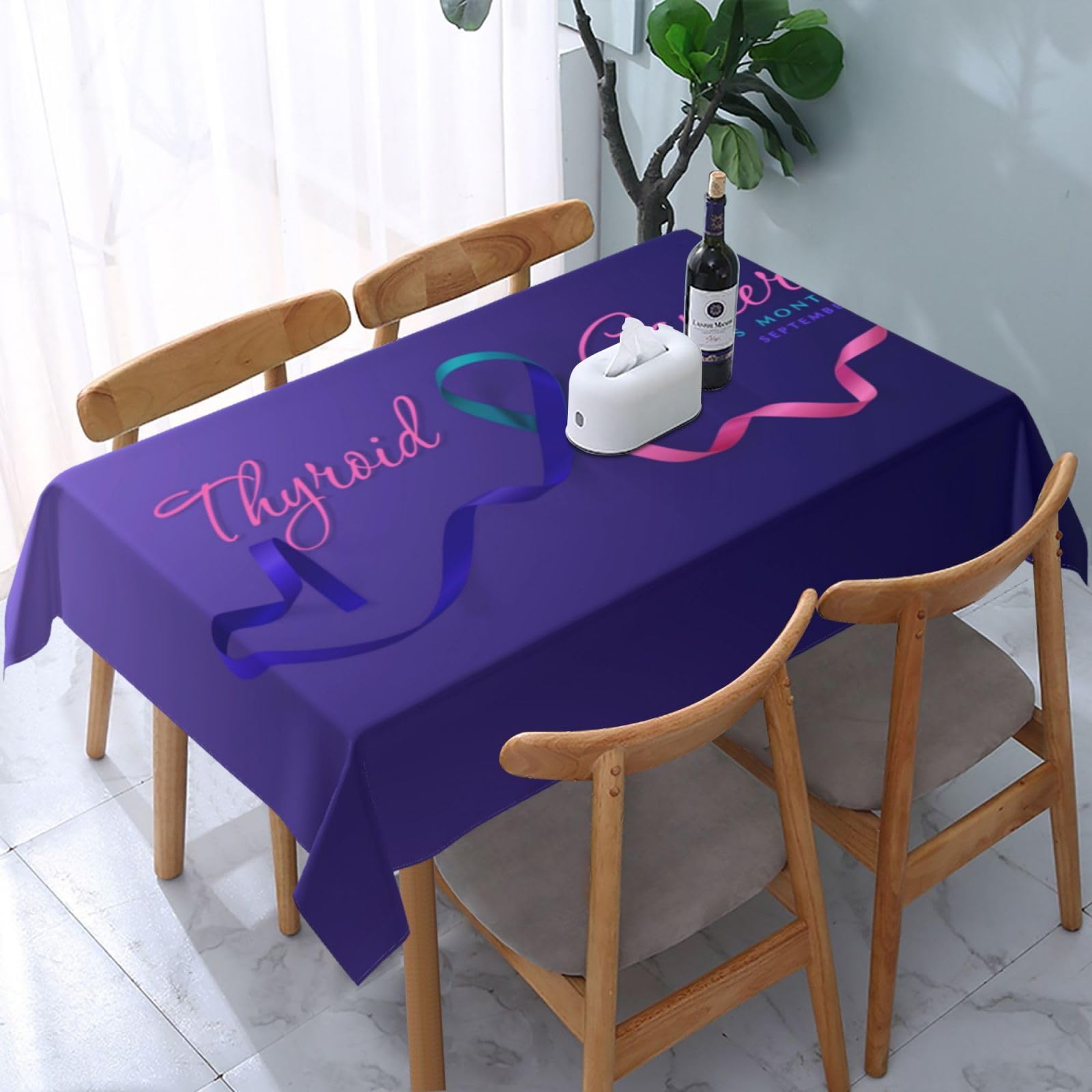 JunHeArt Thyroid Cancer Awareness Month Tablecloth Rectangle Table Cover Washable Table Cloths Decor For Kitchen 54" X 72"