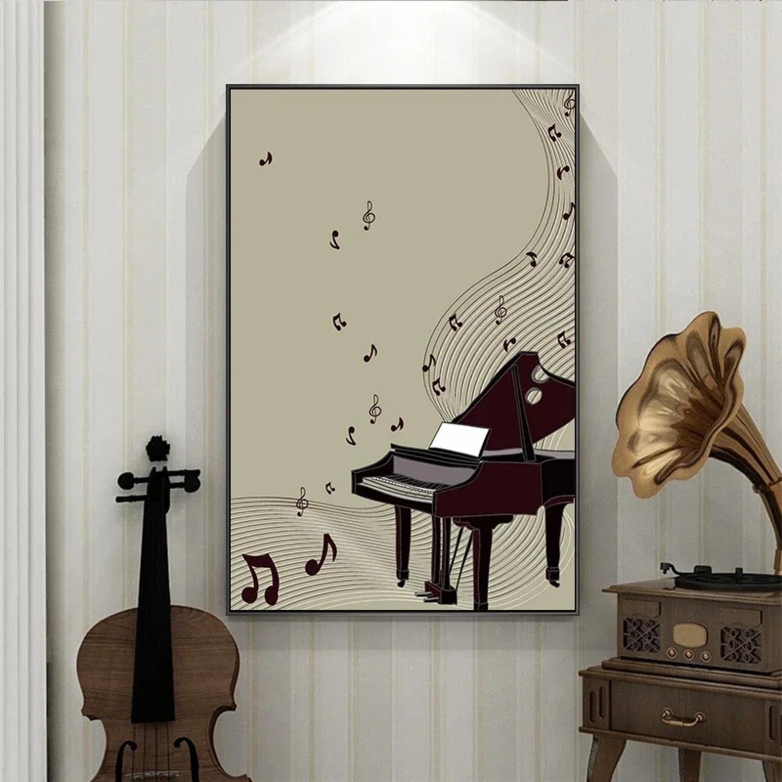 Poster di musica hip hop, note di chitarra, ragazza e ragazzo, stampa su tela, decorazione da parete per la casa, soggiorno, cornice 50x70 cm