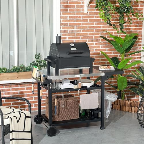 Miniatura 2 de Carrito de parrilla para exteriores con mesa auxiliar plegable, 46 x 21.75 pulgadas, soporte multifuncional de acero inoxidable para horno de pizza