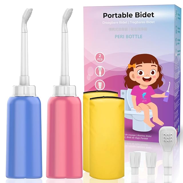 2PCS-Pack Portable Bidet 500ml for Travel Bidet Bottle with 2 Nozzle Scalable Pipe Storage Bag Peri Bottle for