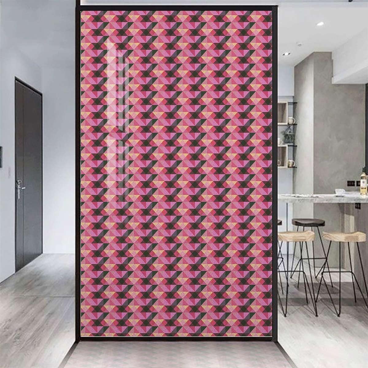 Multicolor Window Privacy Film Glass Sticker Decal Abstract Fashion Cartoon Grid Window Film Privacy Color Window Sticker Geometric 31.5Wx62.9L-inch