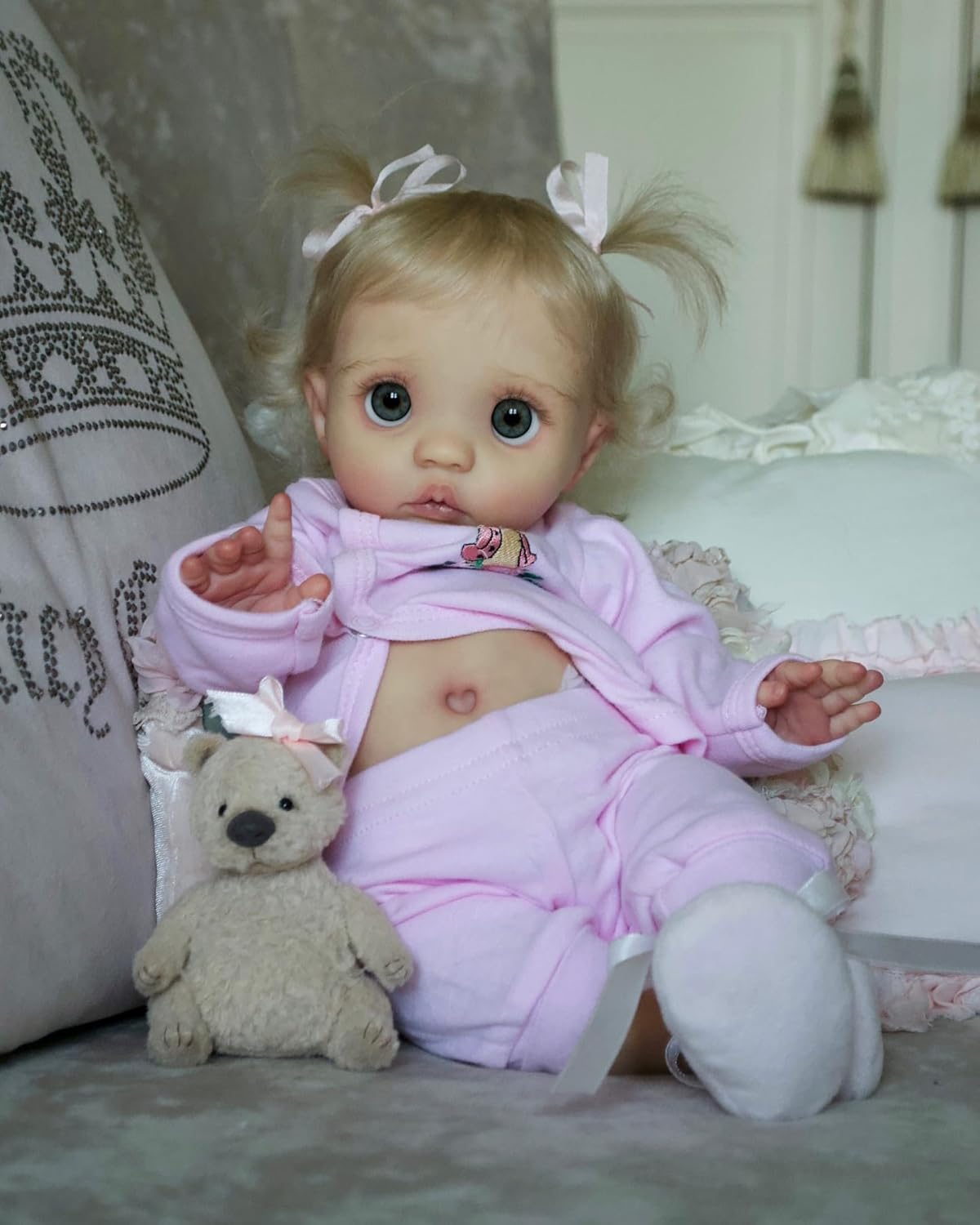 iCradle Reborn Baby Dolls Big Charming Eyes 16 Inch Elf Peeka Girl with Reborn Dolls Reborn Toddler Doll Realistic Newborn Soft Vinyl Body Anatomically Correct with Rooted Blonde Hair
