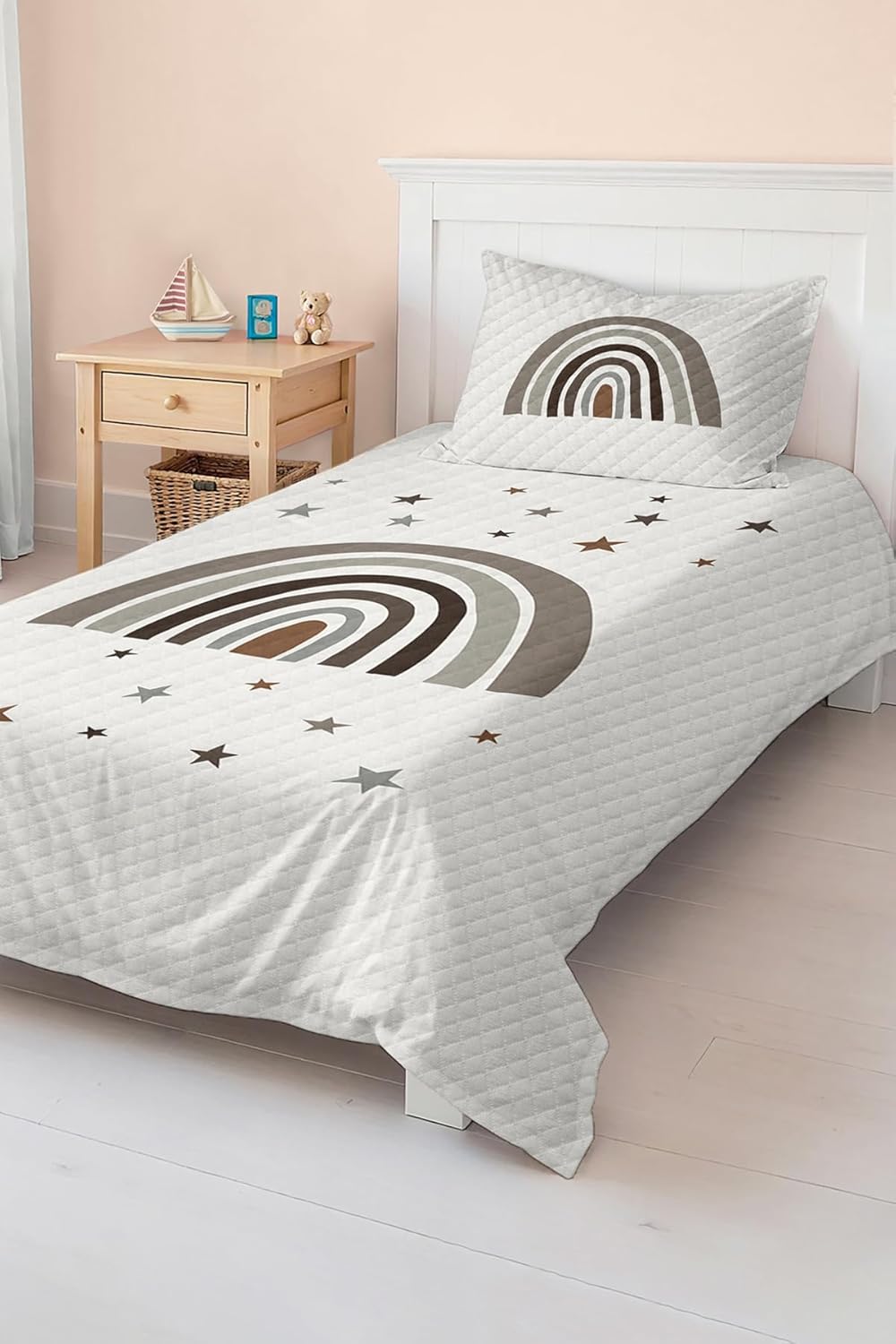 SODEF Quilt Set Twin Size Triangle Pattern Kids and Teens Room Bedspread Coverlet, Soft Cotton Polyester Blend, Fade Resistant, 2 Piece Set - Multicolor, One Size