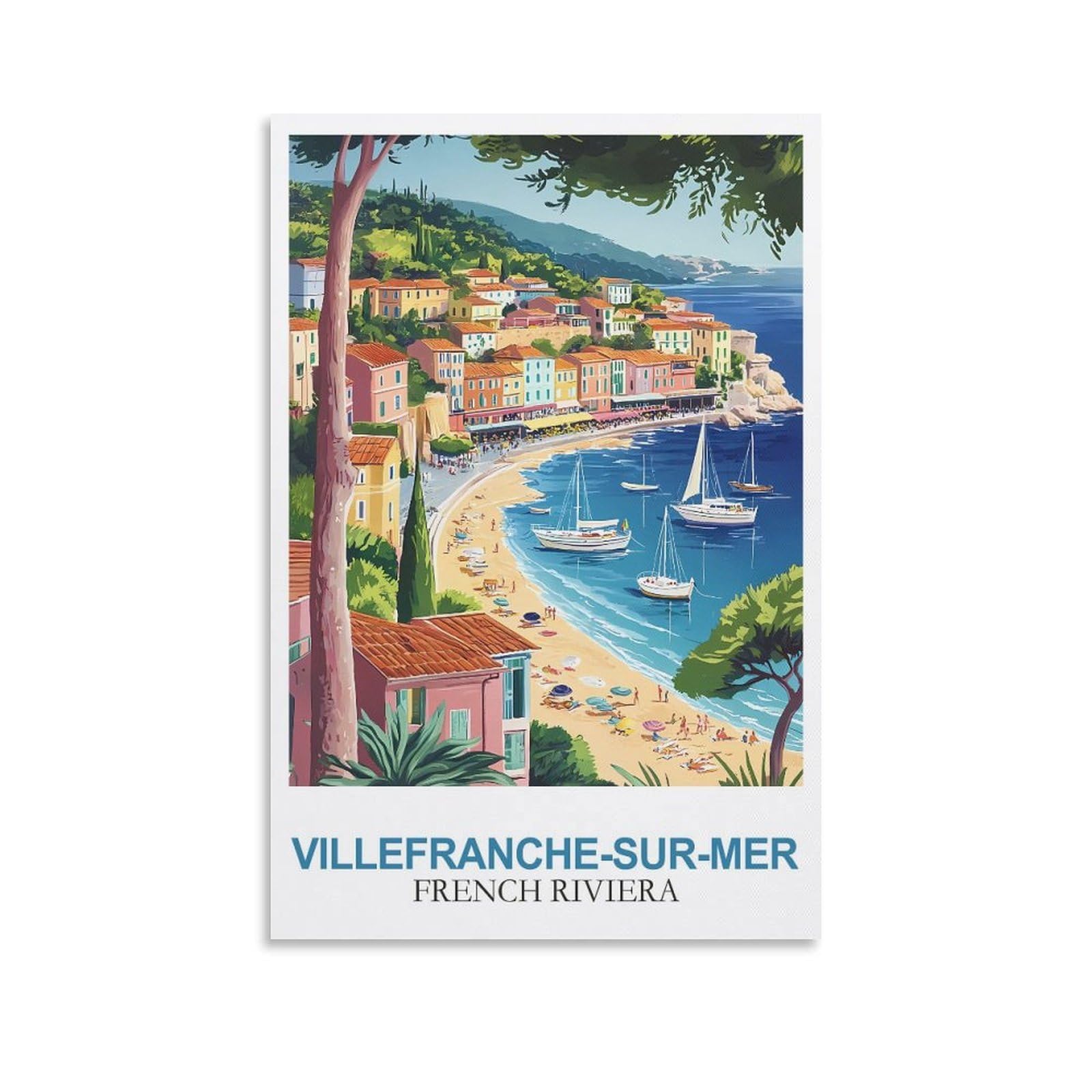 Clfmhnas Unframe-Style Villefranche Sur Mer French Riviera Vintage Travel Poster 24X36inch(60X90cm) Canvas Wall Art Prints